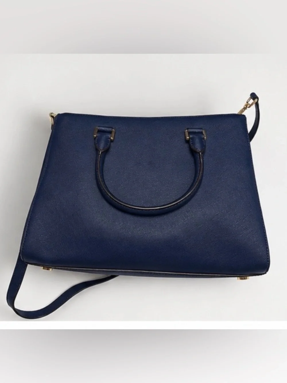 Michael Kors Navy Saffiano Satchel with Gold MK Charm